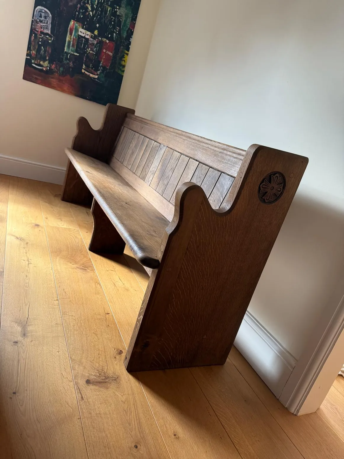 Traditional timber bench with detailed joinery