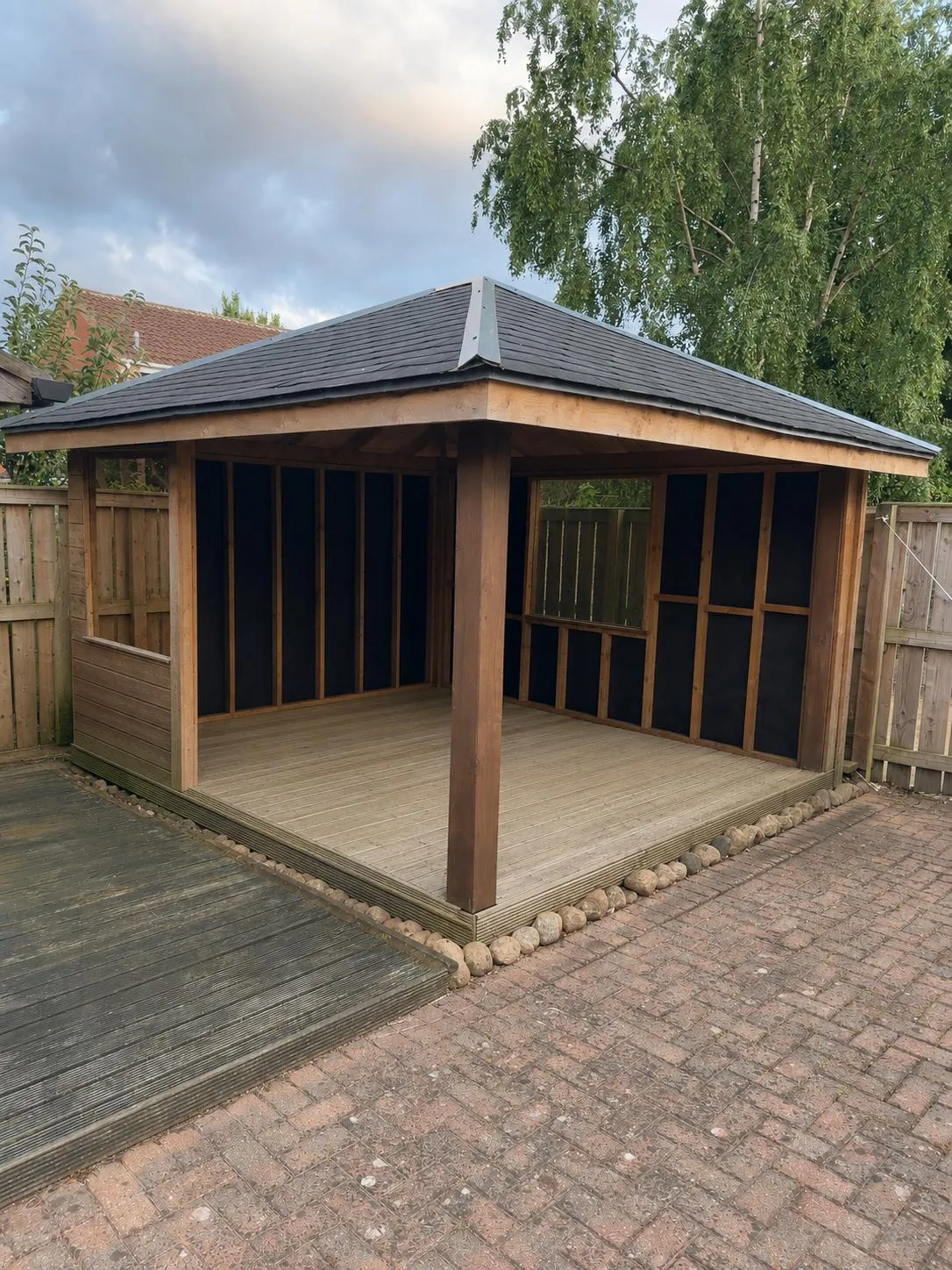 Purpose-built timber shelter in a garden